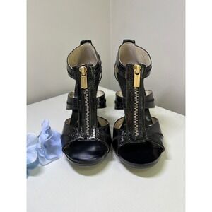Michael Kors Black Patent Leather Front Zip Cage Sandals High Heels AO121 Size 7